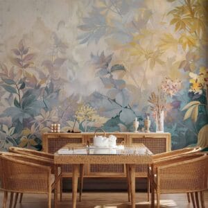 Fotobehang - Tapestry Pattern with a Meadow and Flowers Kilim with a Spring Motif