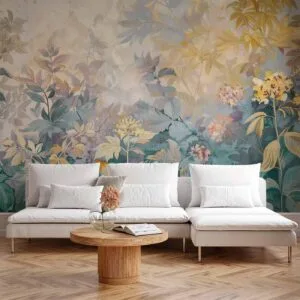 Fotobehang - Tapestry Pattern with a Meadow and Flowers Kilim with a Spring Motif