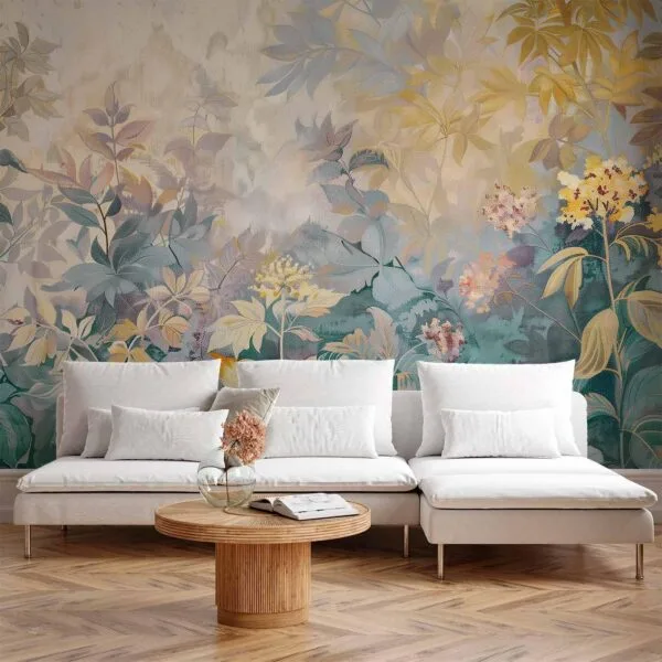 Fotobehang - Tapestry Pattern with a Meadow and Flowers Kilim with a Spring Motif