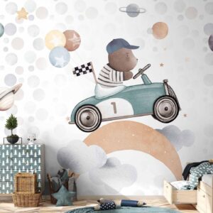 Fotobehang - Teddy Bear in a Racing Car