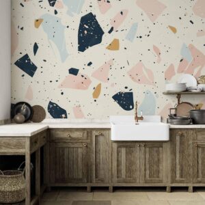 Fotobehang - Terrazzo with Large Scaled Stones in Subdued Colors