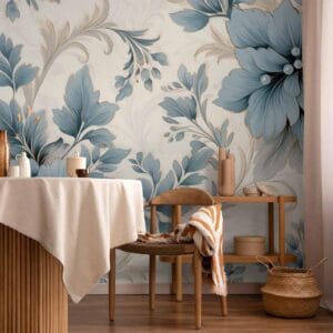 Fotobehang - Turquoise Flowers in Retro Ambience - Floristic Ornaments