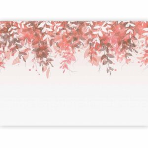 Fotobehang - Under vegetation - hanging vines of pink leaves on a neutral background