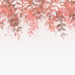 Fotobehang - Under vegetation - hanging vines of pink leaves on a neutral background