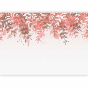 Fotobehang - Under vegetation - hanging vines of pink leaves on a neutral background