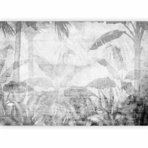 Fotobehang - Vanishing jungle - landscape of exotic trees and leaves in grey tones