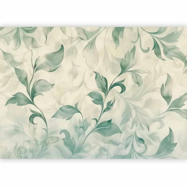 Fotobehang - Watercolor Botanical Motif Delicate Green-Beige Leaves