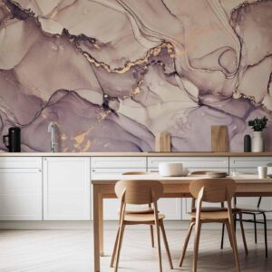 Fotobehang - Watercolour Abstraction - Powder Pink Marble With Gold Accents