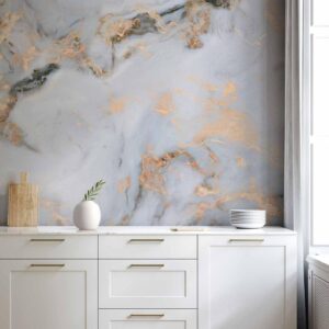 Fotobehang - White Stone - Elegant Marble With Golden Highlights