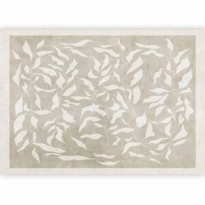 Fotobehang - White leaves - abstract plant motif on beige background with frame