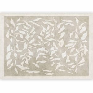 Fotobehang - White leaves - abstract plant motif on beige background with frame