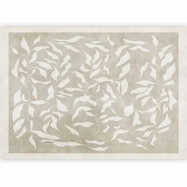 Fotobehang - White leaves - abstract plant motif on beige background with frame