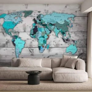 Fotobehang - World Map: Blue Continents