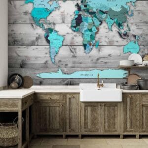Fotobehang - World Map: Blue Continents