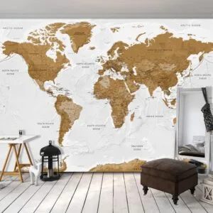 Fotobehang - World Map: White Oceans