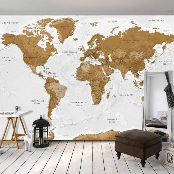 Fotobehang - World Map: White Oceans