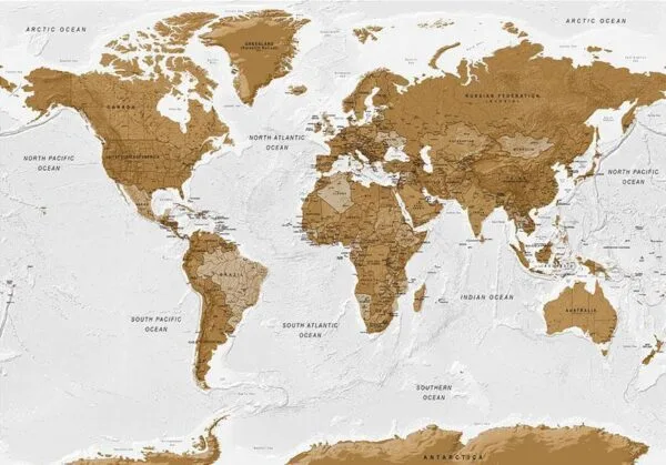 Fotobehang - World Map: White Oceans