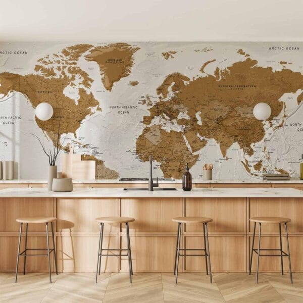 Fotobehang - World Map: White Oceans