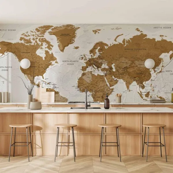 Fotobehang - World Map: White Oceans