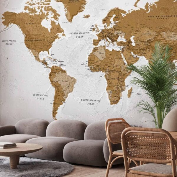 Fotobehang - World Map: White Oceans