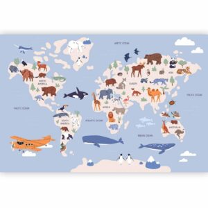 Fotobehang - World Map With Animal Illustrations