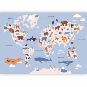 Fotobehang - World Map With Animal Illustrations