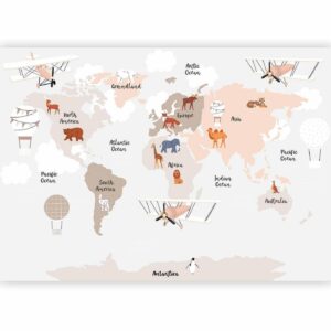 Fotobehang - World Map in Beige Tones for Children's Room