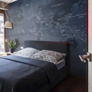 Fotobehang - World map in blue - continents with inscriptions in English