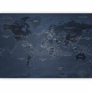 Fotobehang - World map in blue - continents with inscriptions in English