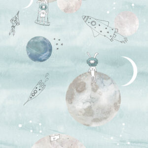 Fotobehang INK7631 Sofie & Junar Too the Mooon, Blue