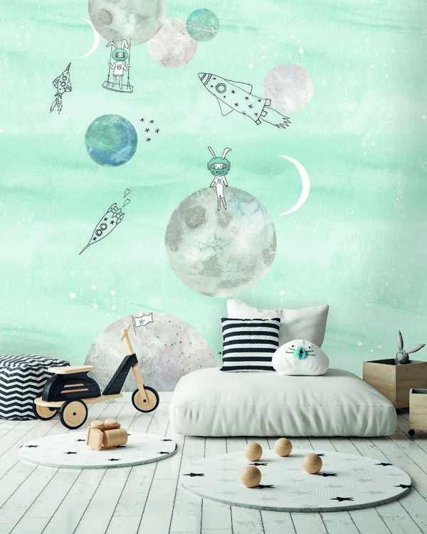 Fotobehang INK7631 Sofie & Junar Too the Mooon, Blue
