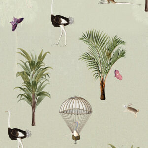 Fotobehang Ostrich Repeat Green Olive&Noah INK7804