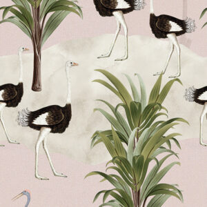 Fotobehang Ostrich Jungle Pink Olive&Noah INK7805