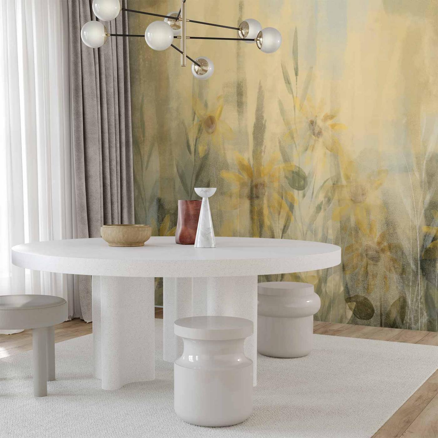 Fotobehang - A touch of summer - floral motif with a meadow full of yellow flowers and grasses