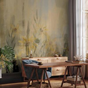 Fotobehang - A touch of summer - floral motif with a meadow full of yellow flowers and grasses