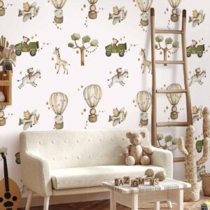 Fotobehang - Africa for Toddler - Animals on Savannah in Watercolour Technique