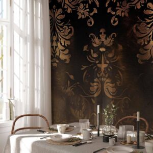 Fotobehang - Baroque Ornaments in Patinated Gold and Browns: Retro Motif