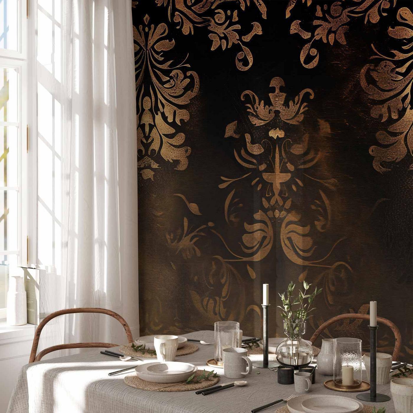 Fotobehang - Baroque Ornaments in Patinated Gold and Browns: Retro Motif