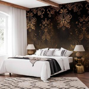 Fotobehang - Baroque Ornaments in Patinated Gold and Browns: Retro Motif