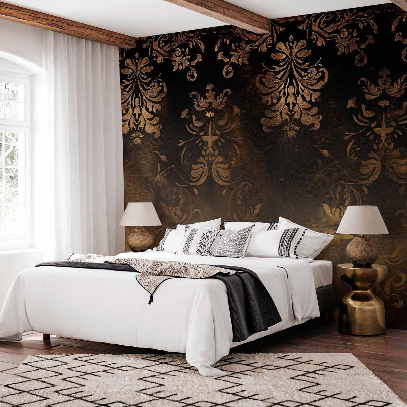 Fotobehang - Baroque Ornaments in Patinated Gold and Browns: Retro Motif