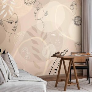 Fotobehang - Beige Line Art