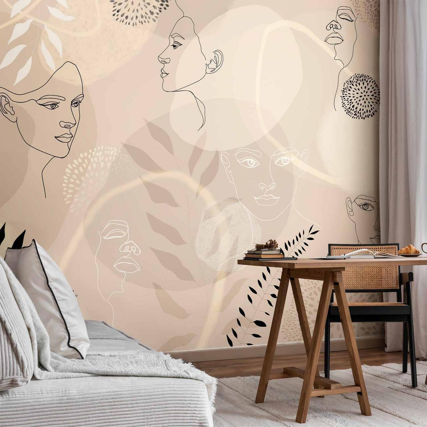 Fotobehang - Beige Line Art