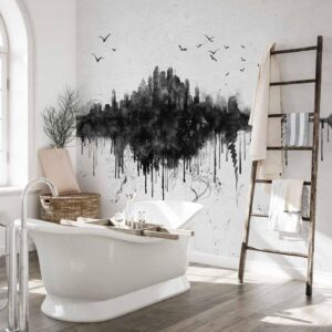 Fotobehang - Big city - abstract city skyline in black watercolour style