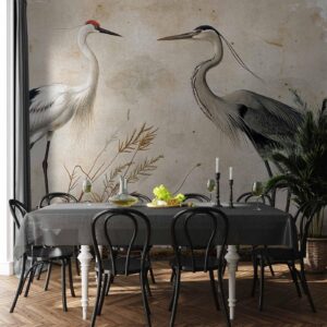 Fotobehang - Birds from an old engraving - vintage-style illustration depicting a heron and a crane