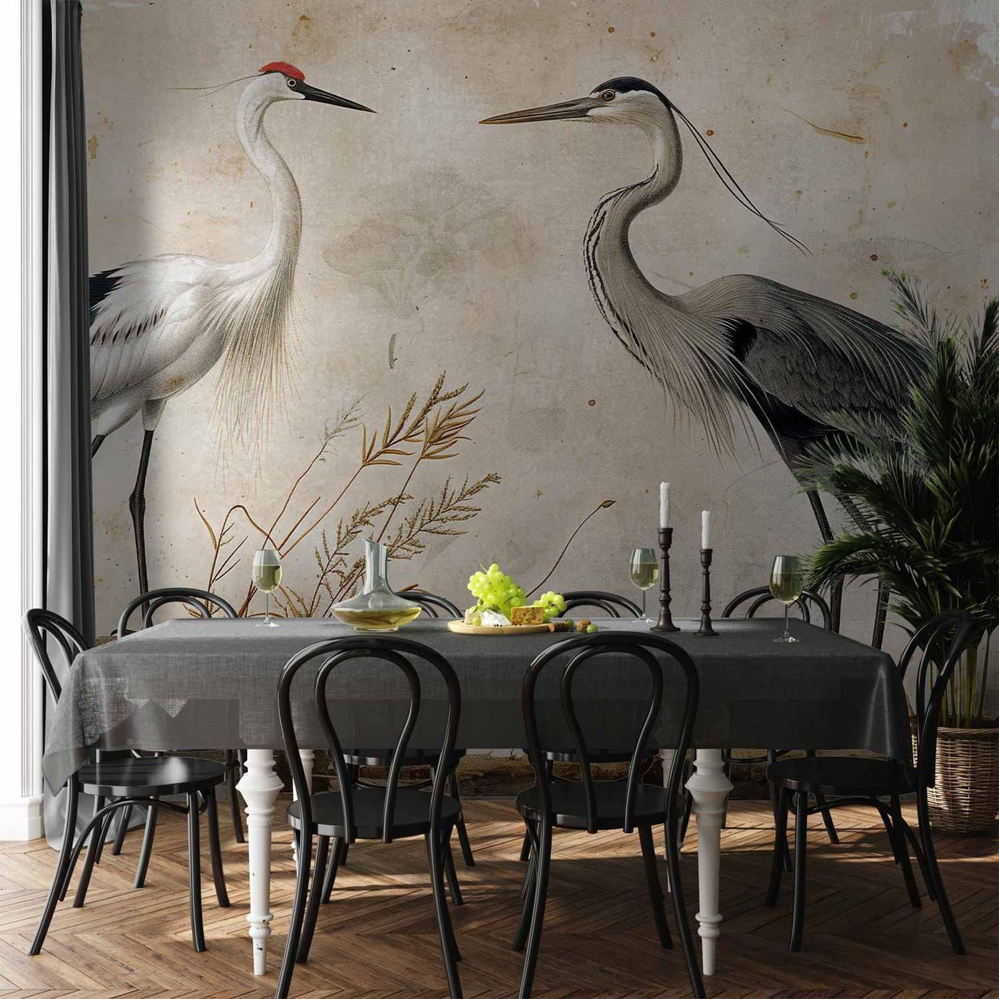 Fotobehang - Birds from an old engraving - vintage-style illustration depicting a heron and a crane