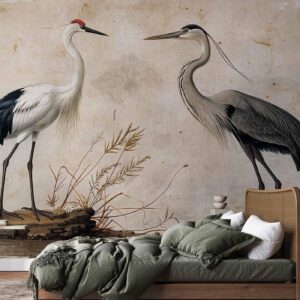 Fotobehang - Birds from an old engraving - vintage-style illustration depicting a heron and a crane