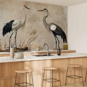 Fotobehang - Birds from an old engraving - vintage-style illustration depicting a heron and a crane