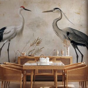 Fotobehang - Birds from an old engraving - vintage-style illustration depicting a heron and a crane