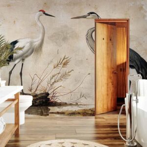 Fotobehang - Birds from an old engraving - vintage-style illustration depicting a heron and a crane