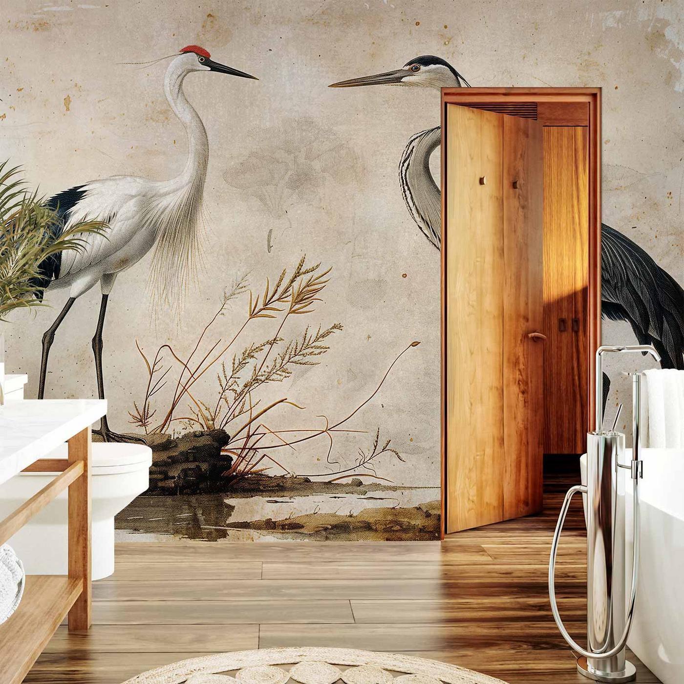 Fotobehang - Birds from an old engraving - vintage-style illustration depicting a heron and a crane